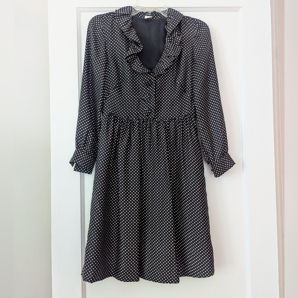 J.Crew vintage silk dress, black with white polka dots—CLOSEOUT